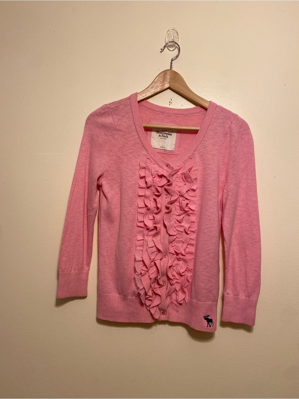 Abercrombie & Fitch Y2K Pink Ruffle Front Cadigan  Sweater. Size L